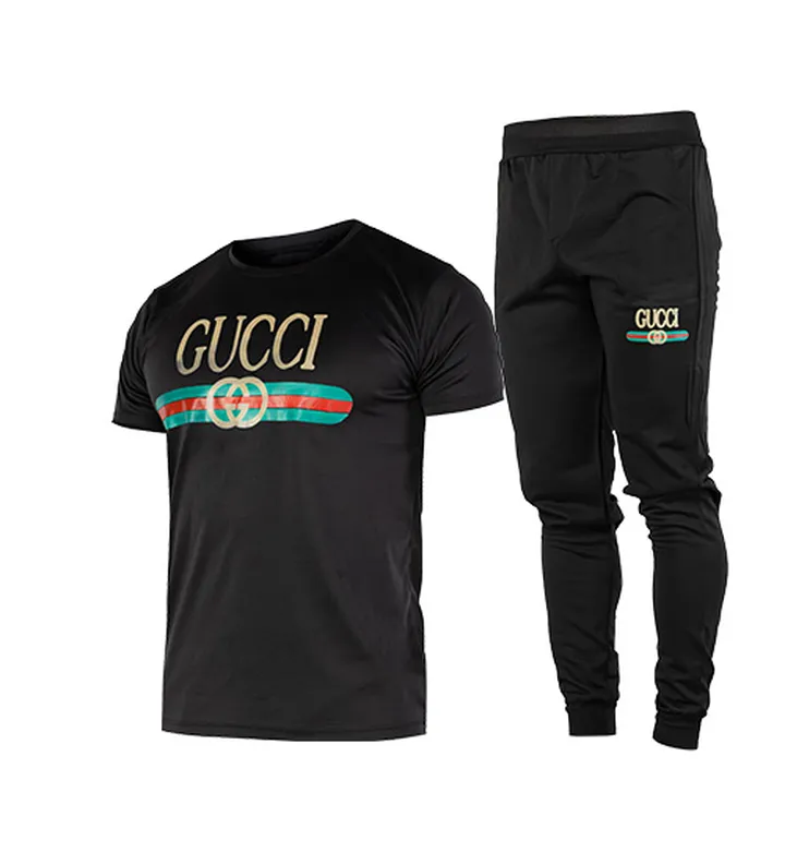 ست تیشرت و شلوار مردانه آستین کوتاه مشکی Gucci ساده یقه گرد