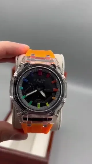 ساعت جیشاک کاسیو 2100 G-shock موتور پمپی �رنگ نارنجی با جعبه و ارسال 