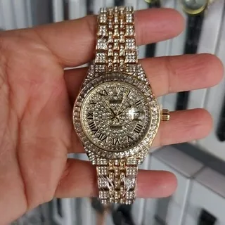 ساعت مچی زنانه مردانه فول استون رولکس کیفیت قوی موتور ژاپن Rolex