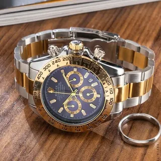 ساعت مچی عقربه ای مردانه Rolex صفحه بنفش بند دو رنگ طلایی نقره ایی کد 2037