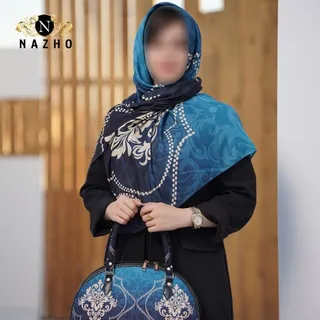 ست کیف و روسر�ی آبی با کیف نیمگرد و روسری نخی قواره 140 رنگ آبی 