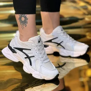 کتونی آسیکس زنانه دخترانه کفش ونس اسپرت اسپورت اسیکس ASICS شیک لژدار لژ دار مشکی س�فید کرم بندی کرمی رانینگ سبک راحتی هشت