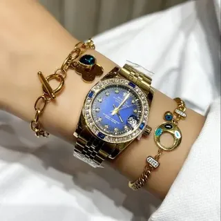 ست ساعت زنانه رول�کس دیت جاست بندطلایی – Rolex Datejust Blue