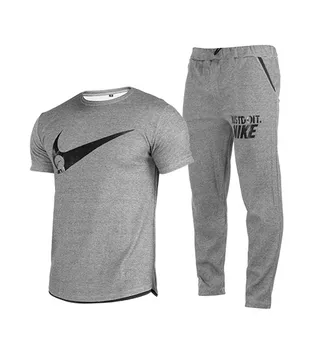 ست تیشرت و شلوار مردا�نه طوسی Nike ساده یقه گرد