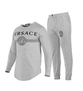 ست بلوز �و شلوار مردانه دمپا کش طوسی Versace ساده یقه گرد