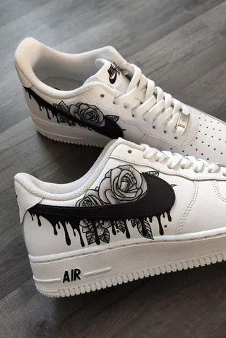 کفش اسپرت کاستوم کتونی ایرفورس  air force طرح Black Rose نایک nike