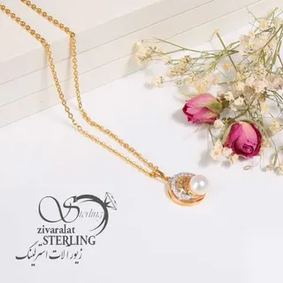 گردنبند طرح طلا مرواریدی دار رنگ ثابت و ضدحساسیت کد 4438