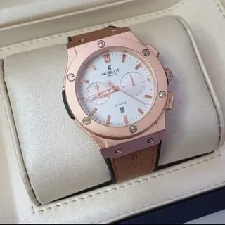 ساعت مچی مردانه هابلوت دورقاب  رزگلد صفحه سفید HUBLOT 

