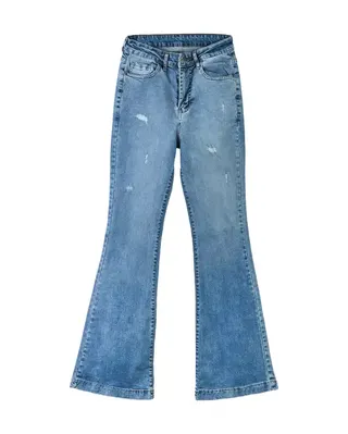 شلوار زنانه جین دمپا گشاد زاپ دار قد 108 آبی رویال جین Royal Jeans کد 50002152