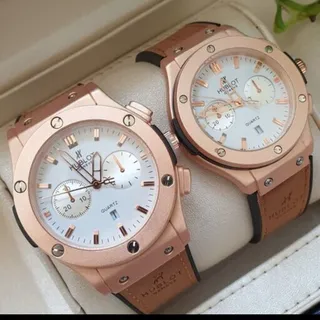 ساعت مچی ست مردانه و زنانه هابلوت بند رابر روکش چرم  صفحه سفید HUBLOT 