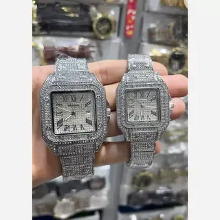 Cartier watch  ساعت کارتیر فول نگین اصلی نقره ای