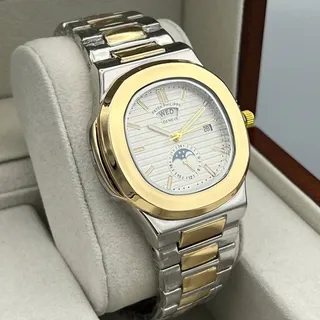 ساعت مچی م�ردانه دو تقویم طرح خورشید و ماه بند استیل رنگ ثابت patek  Philippe