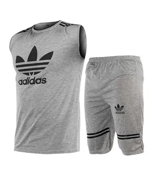 ست رکابی و شلوارک مردانه آستین �حلقه ای طوسی Adidas  ساده یقه گرد