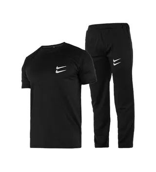 ست تیشرت و شلوار مردانه آستین بلند مشکی Nike ساده یقه گرد