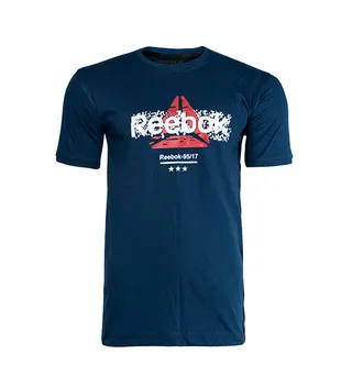 تیشرت Reebok یقه گرد مردانه سرمه ای پنبه طرح دار